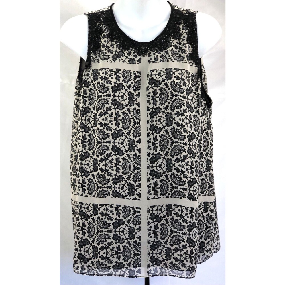Adrianna Papell Sleeveless tank Lace top L Blk Floral boho Y2K whimsigoth